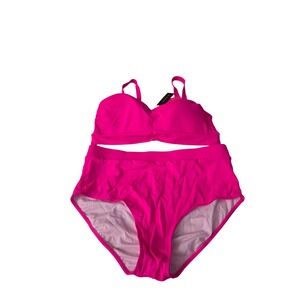 Tempt Me Womens Pink High Waisted Bikini Set‎ Two Piece Swimsuit Plus Size 18W